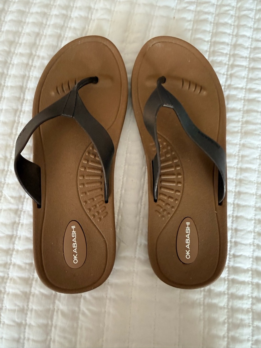 Okabashi Brown Flip Flops with Dark Brown Straps orthopedic style